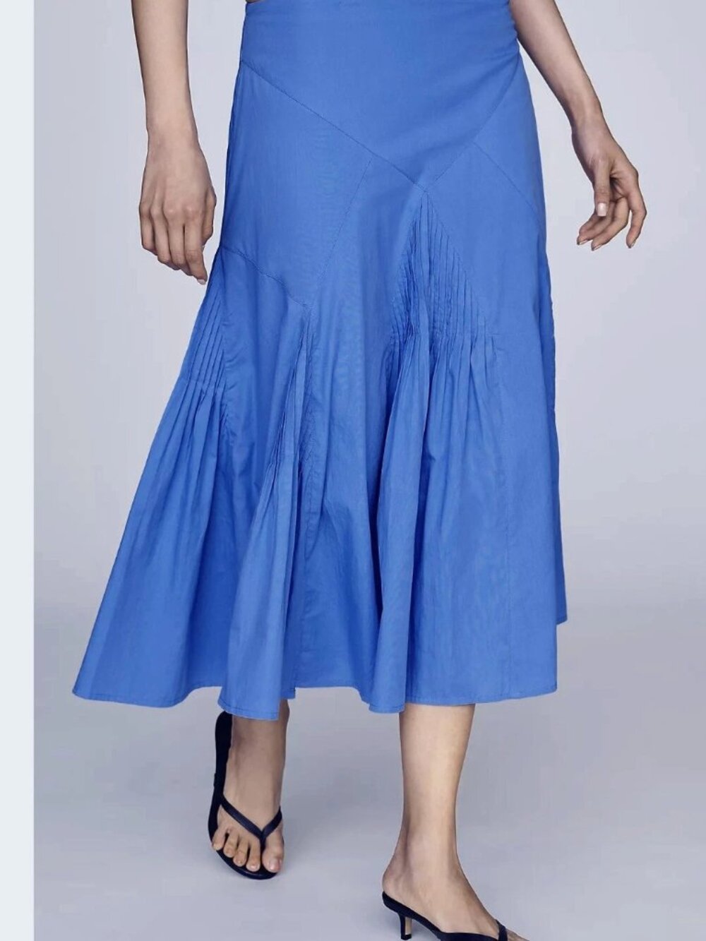 Anthropologie By Maeve Pintuck Midi Skirt Low-Rise Pull-on Cotton Blue XL 290435
